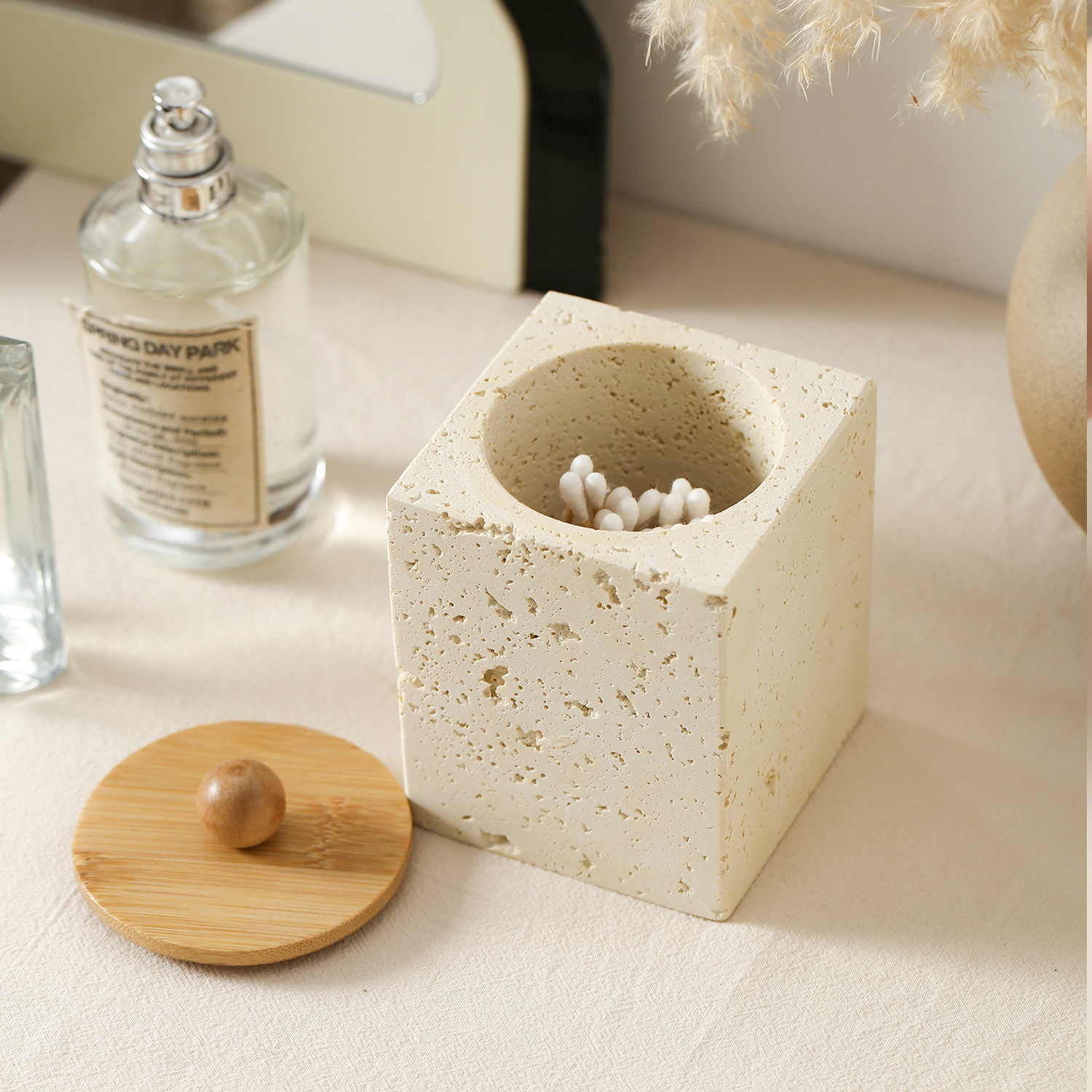 Wabi-sabi wind Tunnel Stone Storage seven-piece set: mouthwash cup, toothbrush holder, lotion bottle, perfume bottle, soap dish tray, washbasin Specification image
