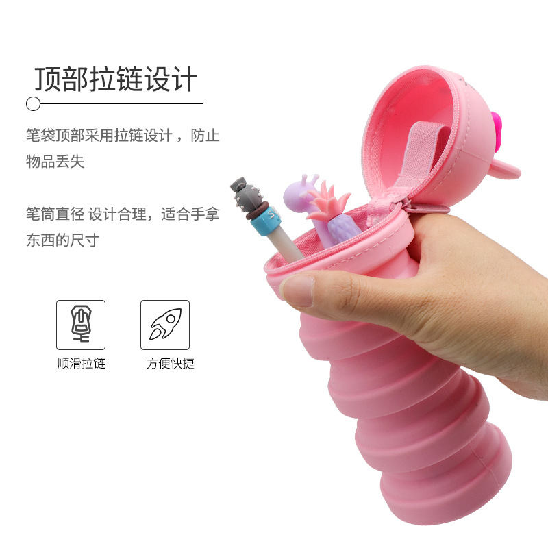 Silicone pressure-reducing telescopic pen holder storage bag, storage bucket, cute and super cute desktop stationery for the Year of the Rat, wholesale pen creativity Specification image