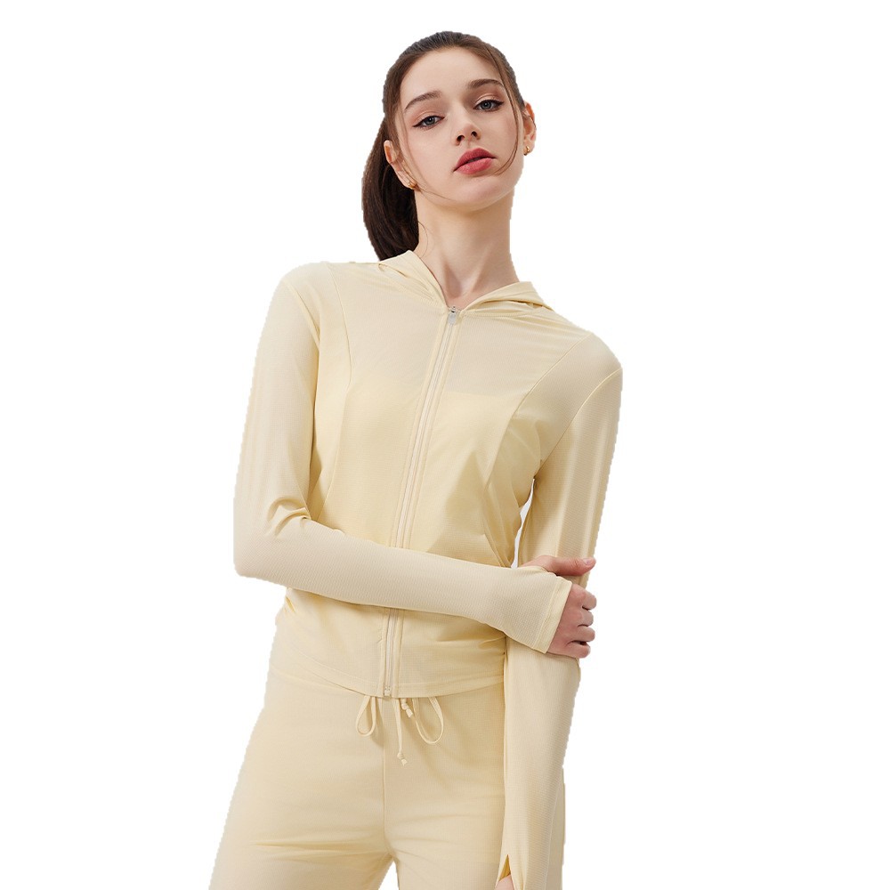 Sunshade, lightweight, anti-嗮, cool-feeling jacket, hooded, sporty loose top, casual yoga coat, checkered sun-protective clothing Item Picture