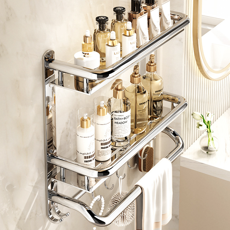 304 stainless steel bathroom storage rack, wall-mounted storage rack without drilling in the bathroom, storage rack, toilet towel rack details Picture