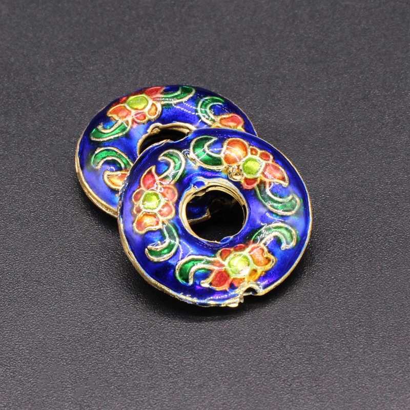 Traditional high-temperature enamel mechanism silver-blue ancient-style jewelry accessory, back cloud partition bead cloisonne 22mm peace pendant details Picture