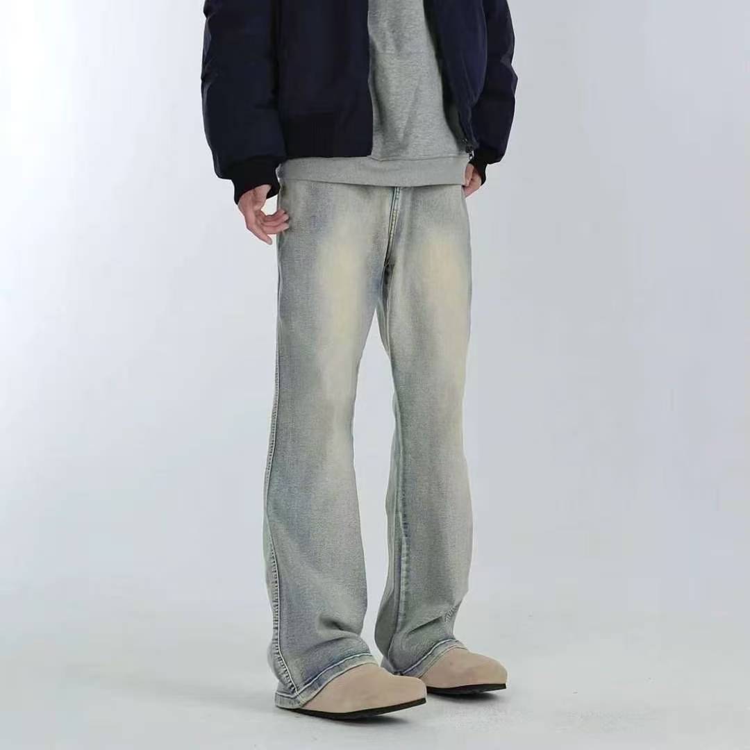 American washed, slightly flared men's loose fashion brand releases a new spring collection of retro curved semi-elastic casual jeans Specification image