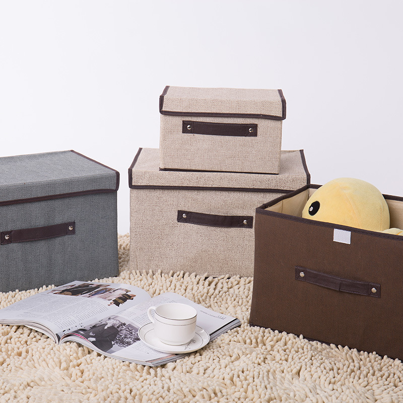 Imitation linen non-woven fabric storage box, cotton and linen storage box, two-piece set, clothing storage box, makeup storage box, organizing box details Picture