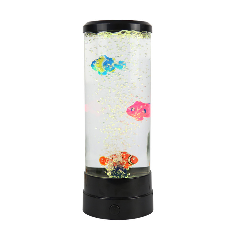 Simulated LED seven-color color-changing fish tank lamp, simple bubble cylindrical desktop lamp, home decoration atmosphere lamp, USB plug-in desktop lamp Item Picture