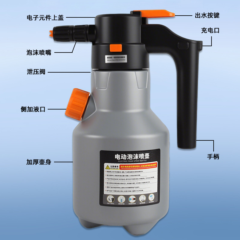 2L electric foam spray bottle, wireless charging, household flower watering car cleaning and car washing high-pressure spray bottle Application Scenario