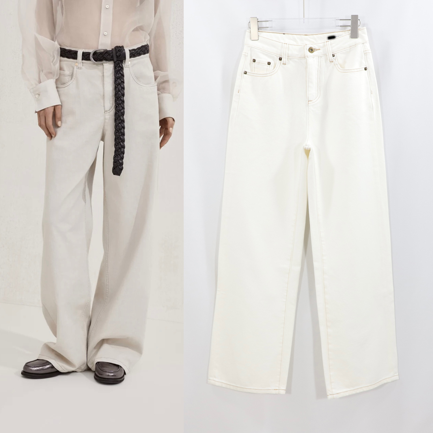 BC straight-leg jeans, women's white high-waisted, simple beaded embroidery loose wide-leg trousers, Early Spring 2026
