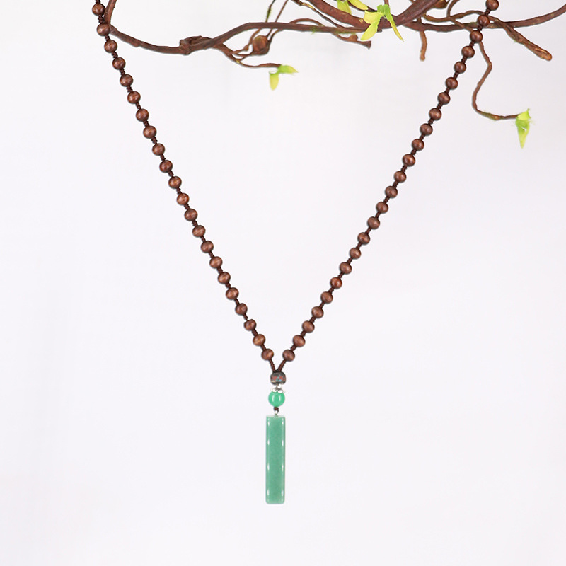 Sweater chain, long pendant necklace, ethnic style, retro Dongling jade agate pendant, Buddhist prayer bead pendant, jewelry necklace for women Specification image