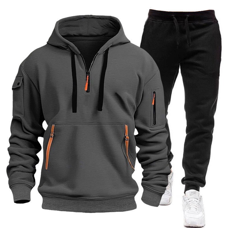 New spring and autumn men's hoodie set, hoodie with zipper and multi-pocket pullover, sporty and casual hoodie set details Picture