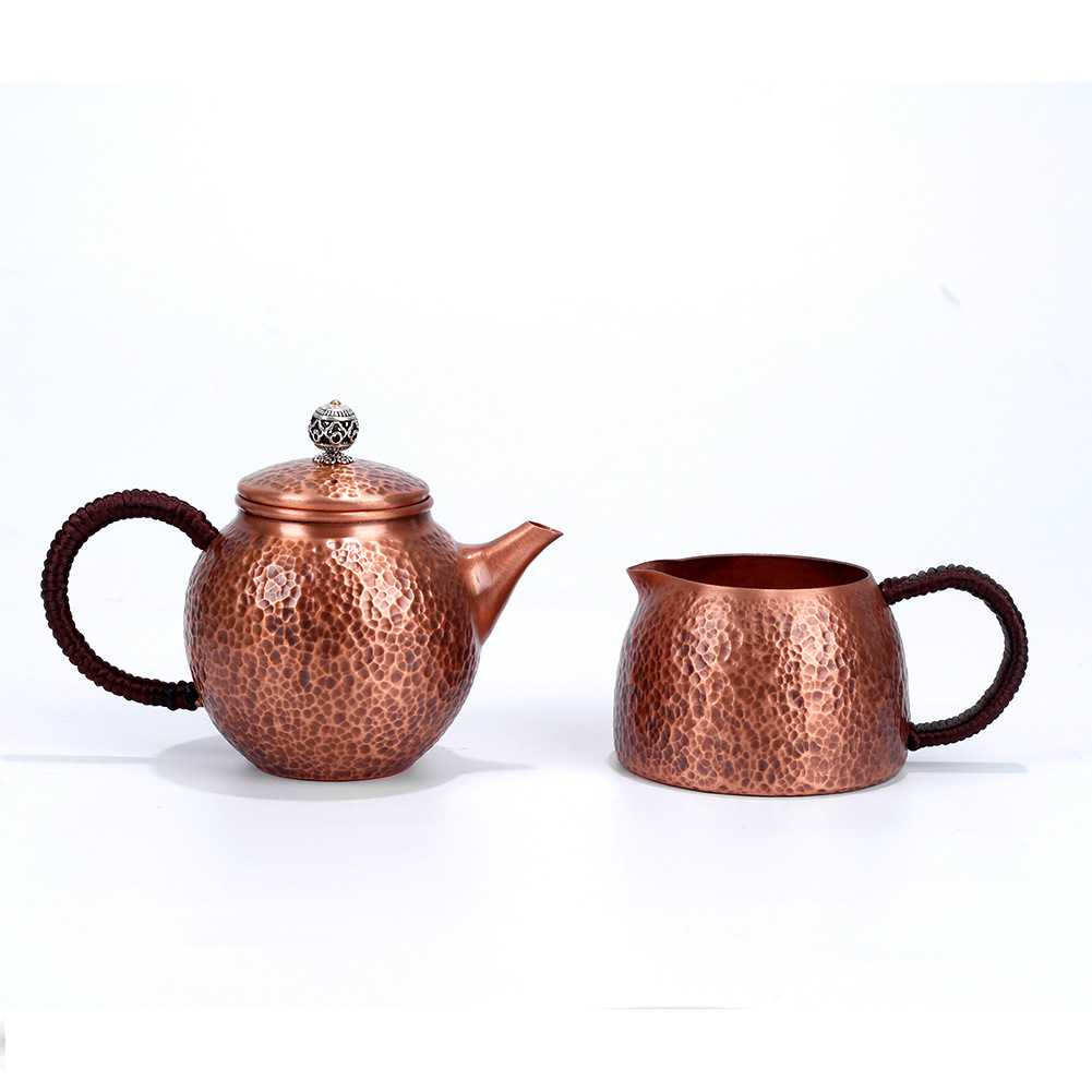 家用手工纯铜壶锤目纹紫铜壶泡茶壶300毫升小型纯铜功夫茶具批发白底实物图