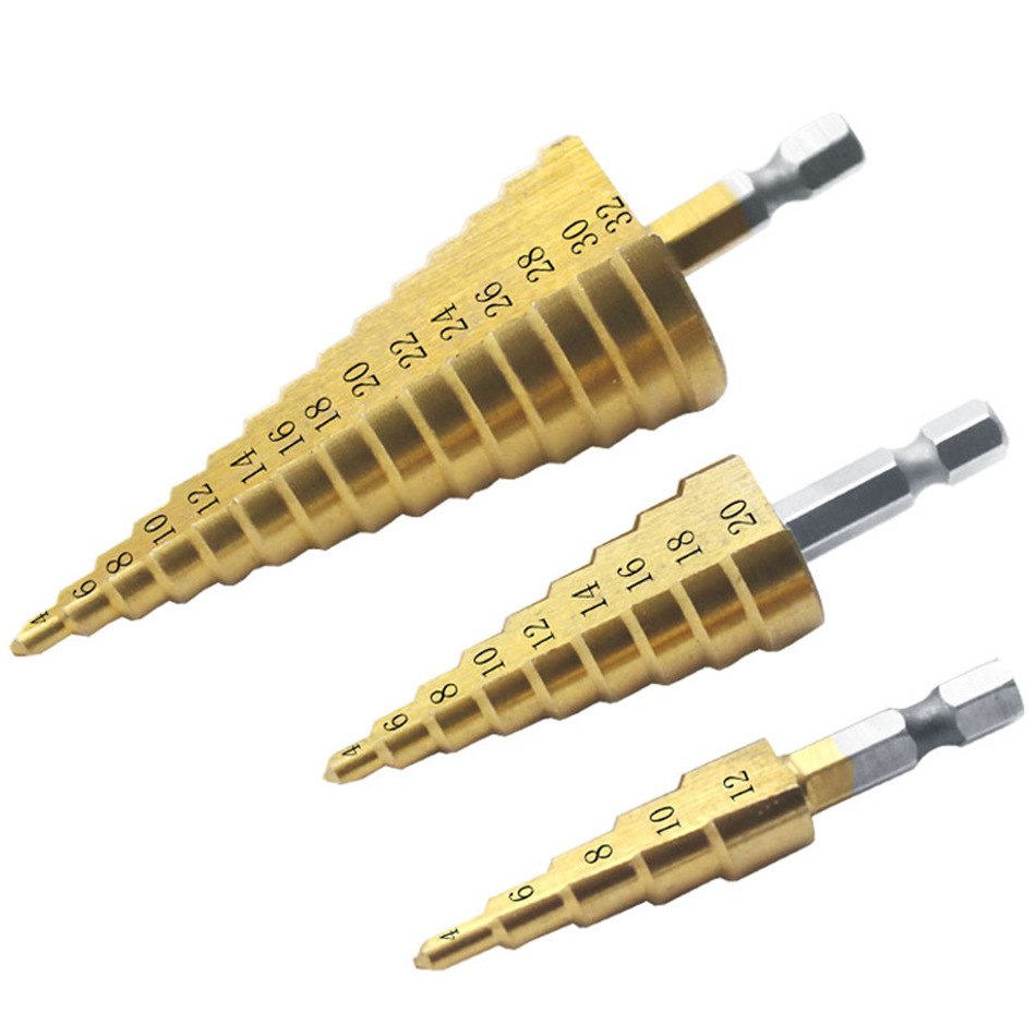 Cross-border best-selling hexagonal handle pagoda drill hand drill drilling tool set, multi-functional woodworking reaming step drill bit details Picture
