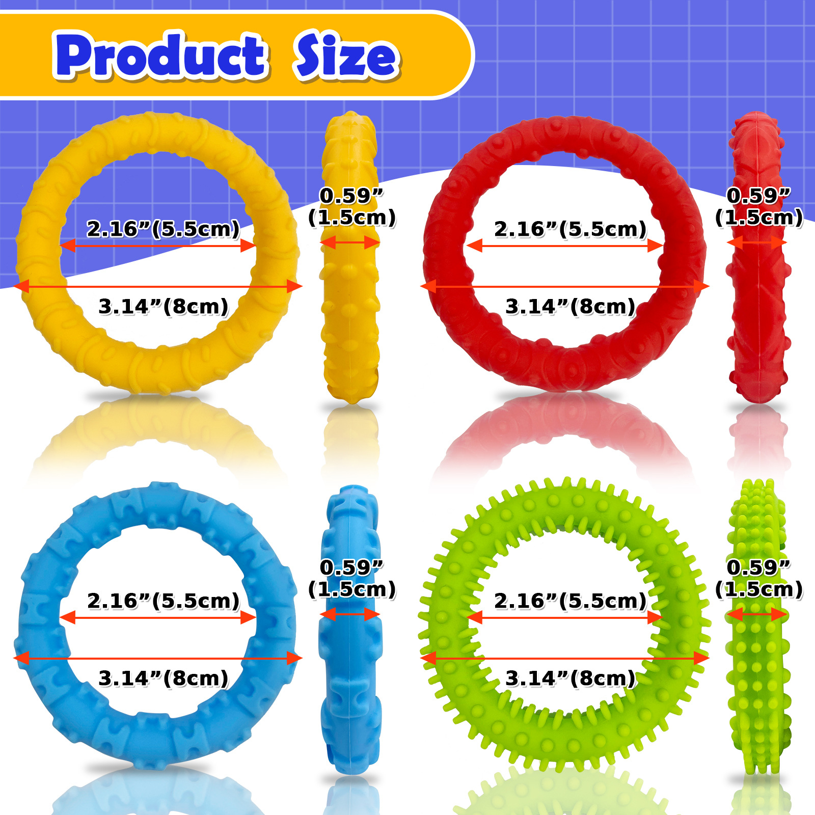4-piece set of silicone sensory fidgeting toys for children and adults, elastic bracelet and wristband, stress relief, ADHD SPD Specification drawing
