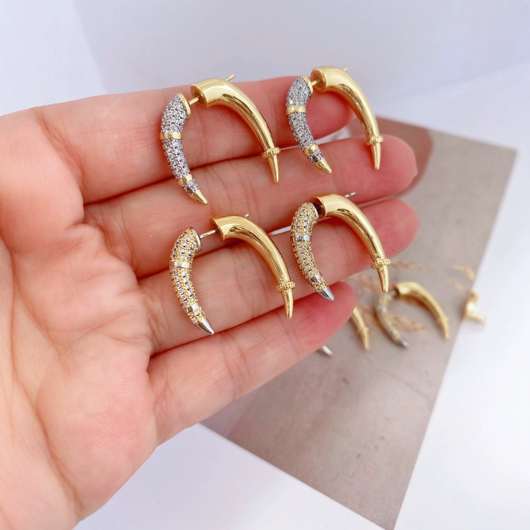 European and American cross-border summer high-end geometric earrings set with zircon and plated with 18K real gold, retro and fashionable earrings full figure