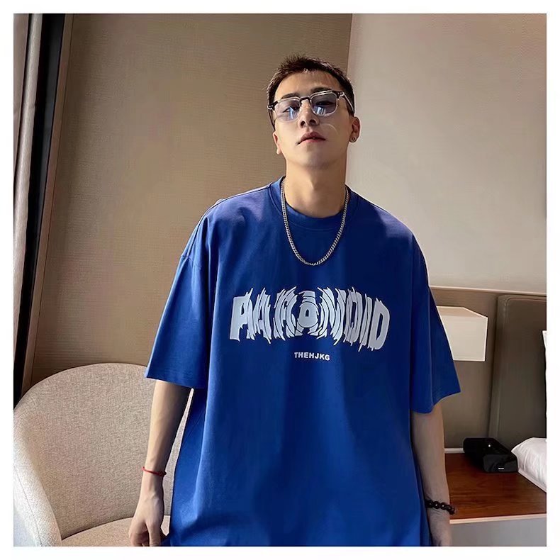 Pure cotton short-sleeved T-shirt for men, loose Hong Kong trend brand round-neck top, new letter-printed half-sleeved T-shirt Specification image