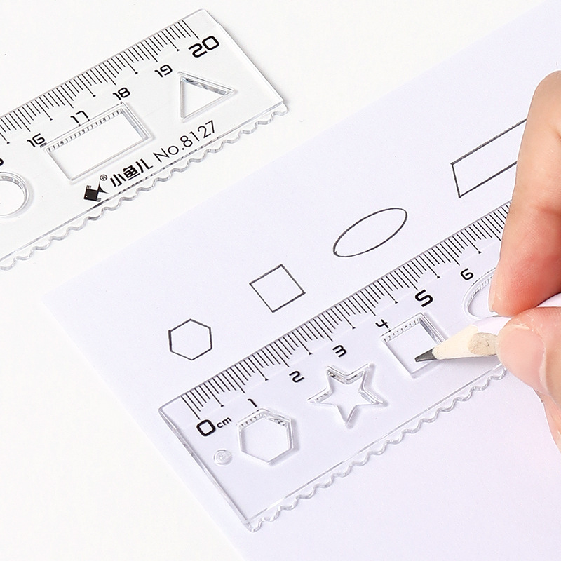Clear scale geometric ruler with wavy line grid ruler, plastic 20cm, student measuring tool, curve drawing circle details Picture
