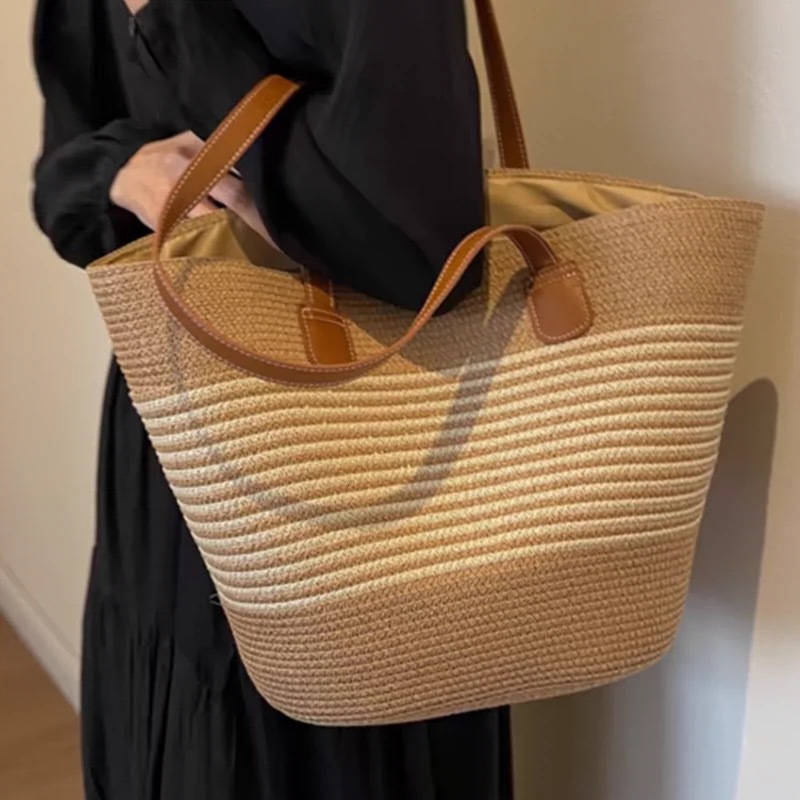 National Trend 2025 New seaside woven bag, beach straw woven bag, single-shoulder French country vacation style, large capacity, women's summer Specification image