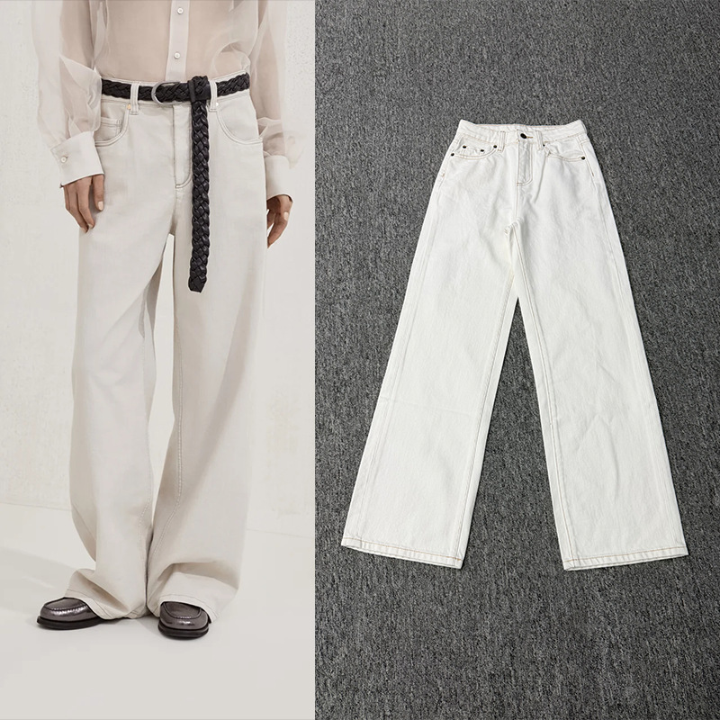 BC High-waisted straight-leg jeans for women, beige, simple style, versatile, casual, loose, wide-leg trousers, European and American style 2026