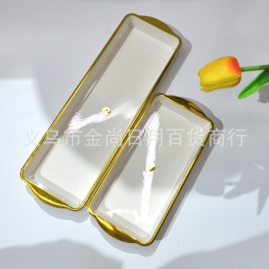 长方形塑料盘芝士焗饭盘西餐盘子意面盘双耳烤箱烘焙菜盘点心盘