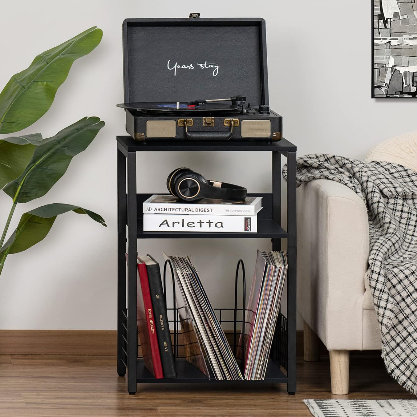 Amazon cross-border e-commerce bedroom and living room multi-layer storage rack, wooden 3-layer sofa, bedside table with storage details Picture