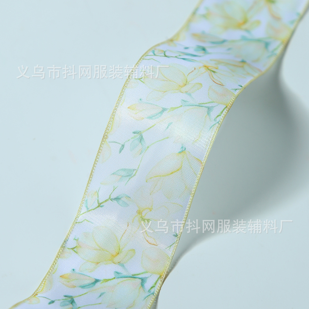 Primavera verano 4cm flor hilado cinta hecho a mano DIY accesorios de pelo tocados cinta de seda accesorios de ropa flores embalaje cinta al por mayor details Picture