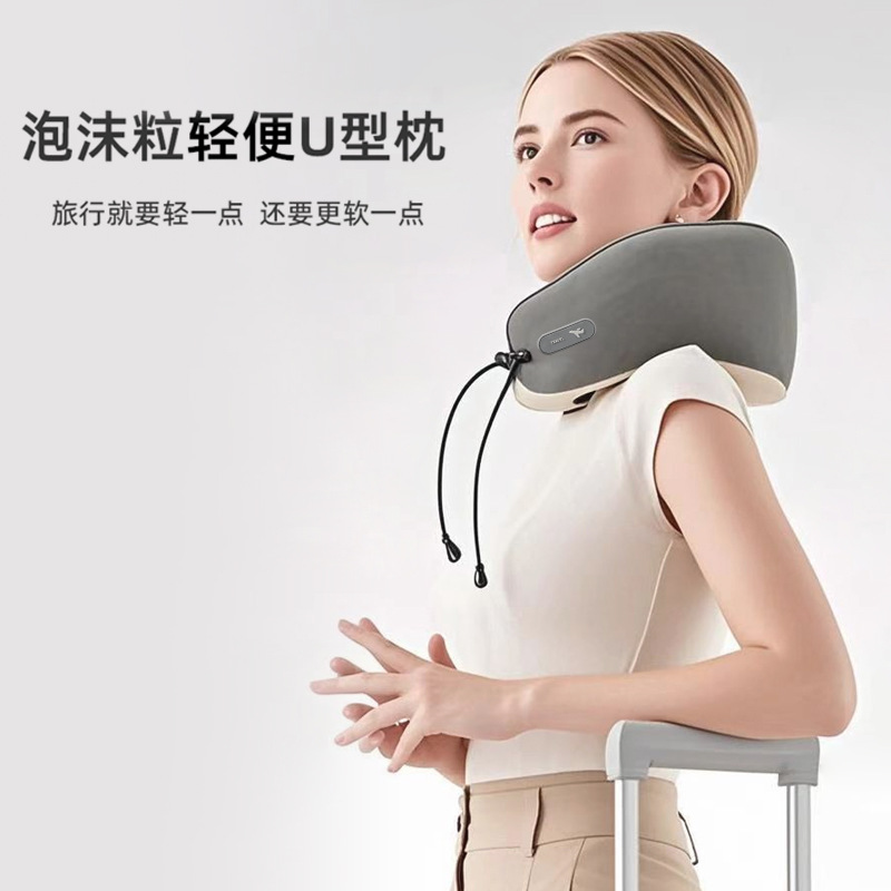 Japanese U-shaped pillow, macaron color, Japanese ins style, simple and breathable neck pillow, foam particle portable travel pillow details Picture