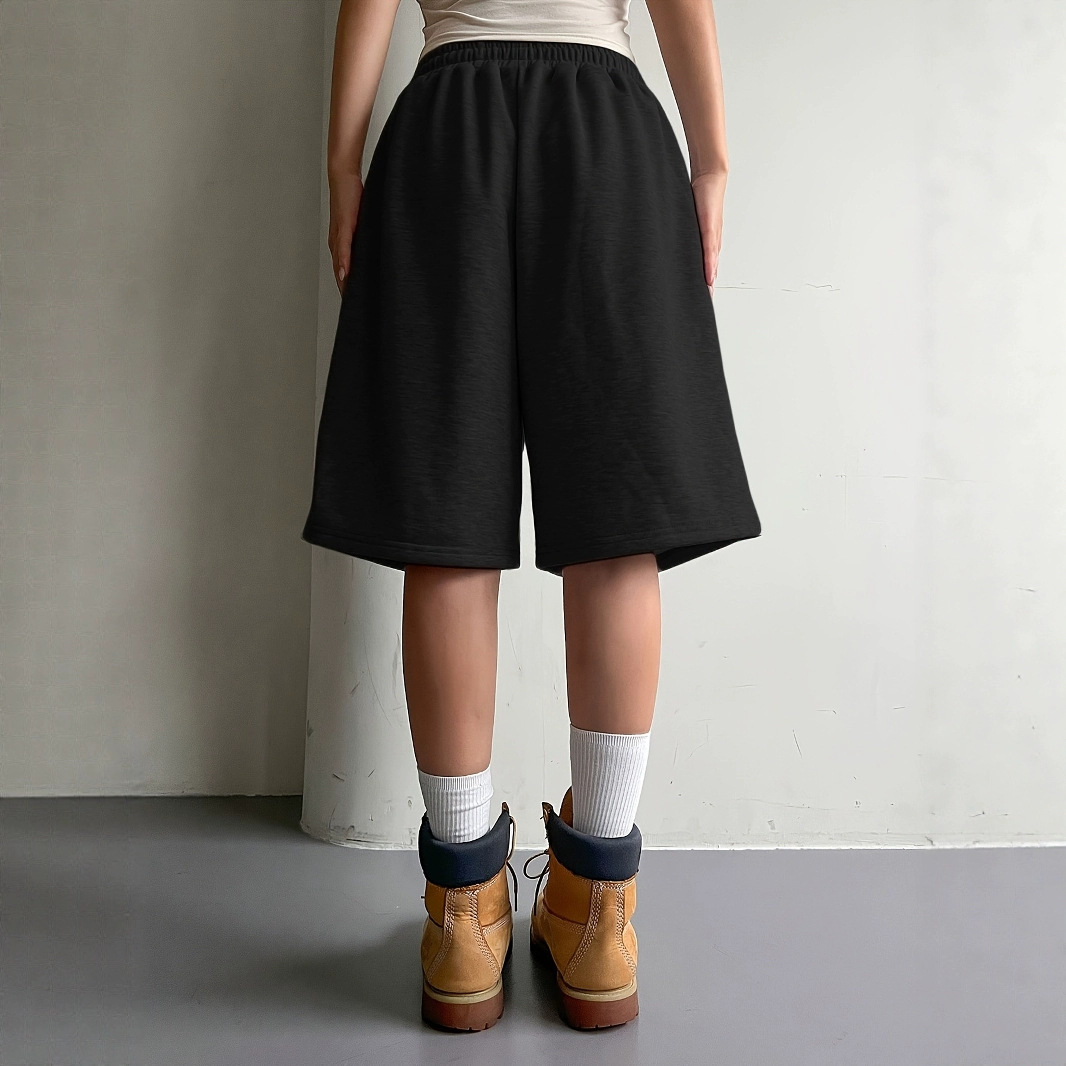 Grey sports shorts, women's summer thin capri pants, running loose wide-leg casual pants, drawstring mid-length pants Specification drawing