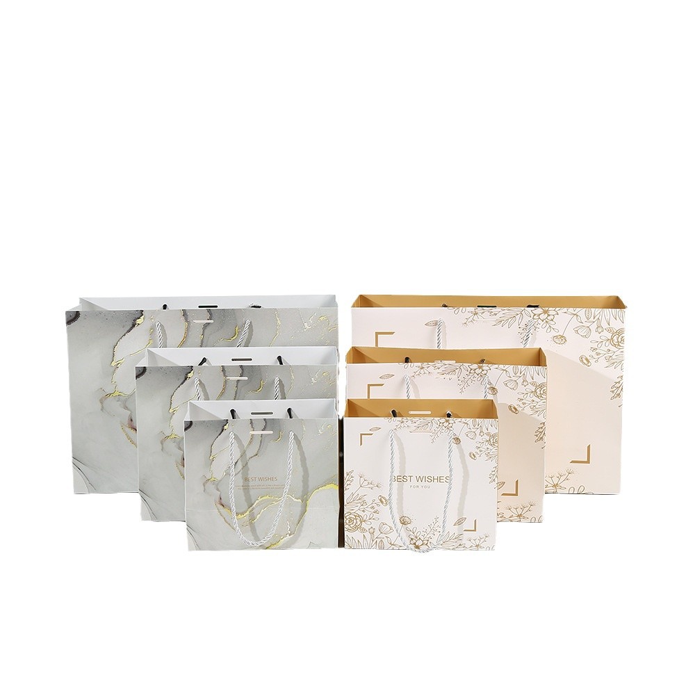 Gift packaging bags, gift bags, bow, clothing store packaging bags, marble-patterned hand-held gift bags, logo printing Item Picture