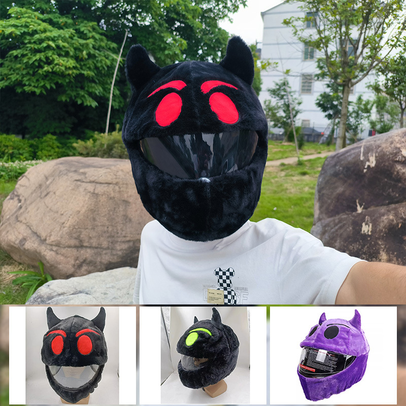 Evil Helmet Magic Cartoon head cap protective case for men and women, plush motorcycle, full helmet head cover, bat helmet decoration, riding details Picture