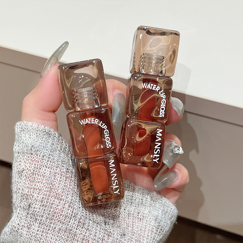 Mansili Square crystal ice cube lip gloss tube cross-border high appearance level transparent lip gloss tube Lip gloss Lip makeup long-lasting color display details Picture