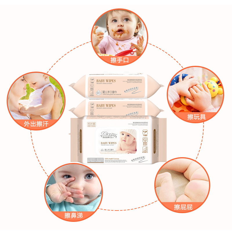 贝贝空间婴儿手口湿巾带盖80抽8包箱装宝宝湿巾纸手pp湿纸巾细节图