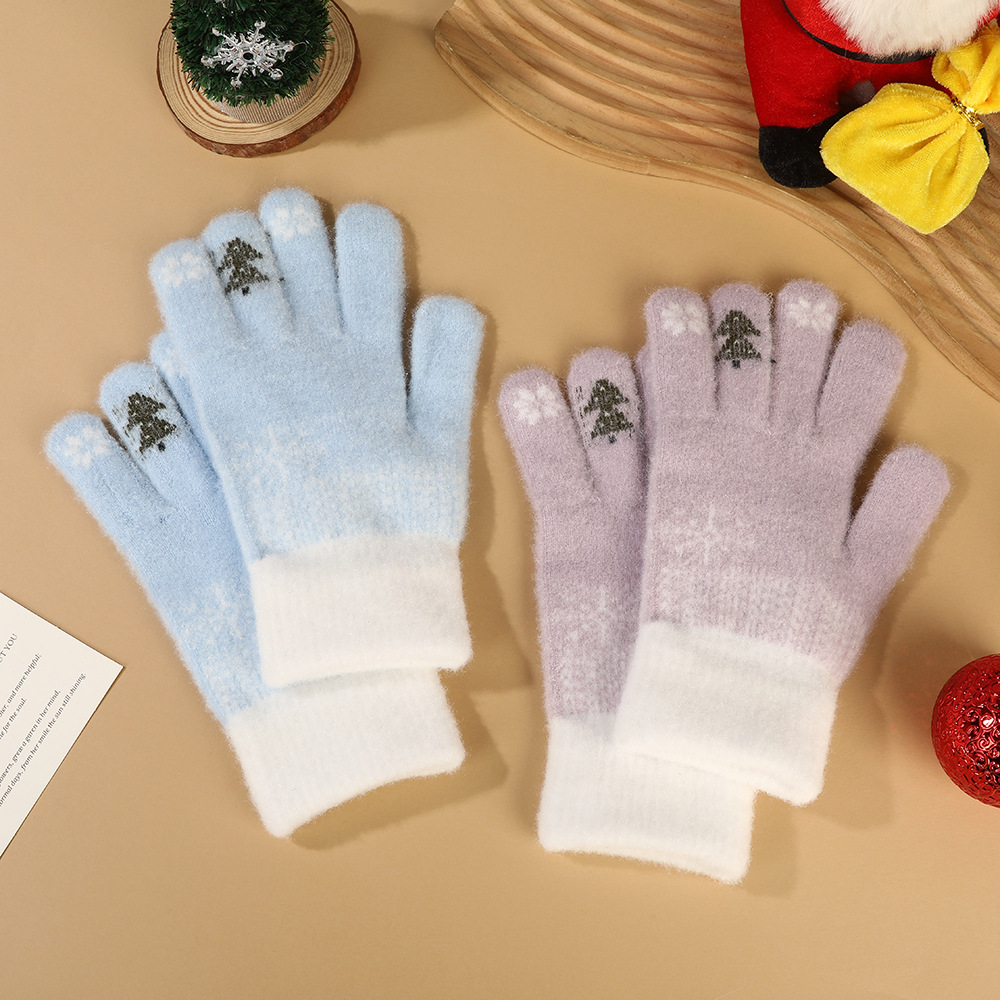 Cross-border snowflake Christmas gloves are warm and cute for women in autumn and winter. The five-finger touch screen keeps your hands warm while cycling in winter Specification image