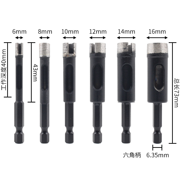 Hexagonal handle sintered marble and granite hole opener, brazed diamond tile, glass and stone hole opener tool details Picture