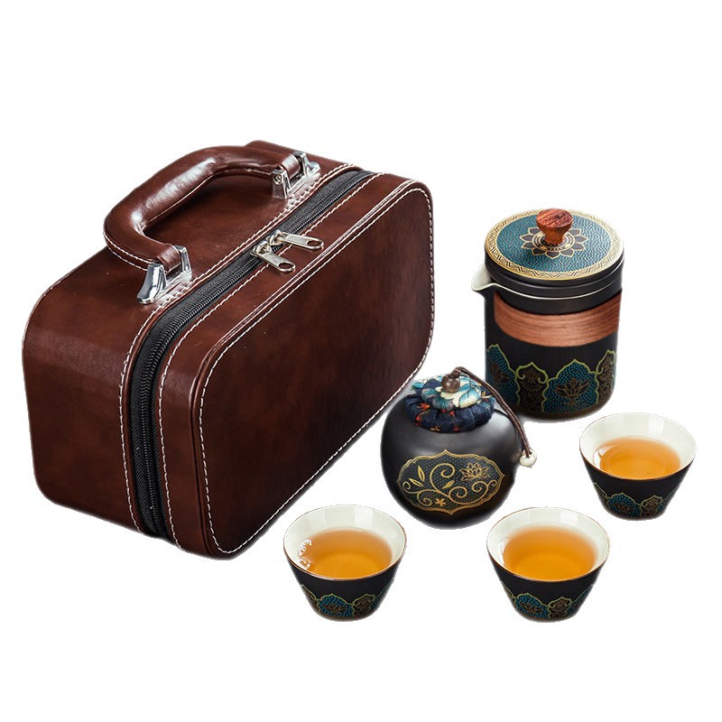 Travel Ru Kiln ceramic tea sets, portable kung Fu tea sets, outdoor brewing teapots, camping quick guest cups Item Picture