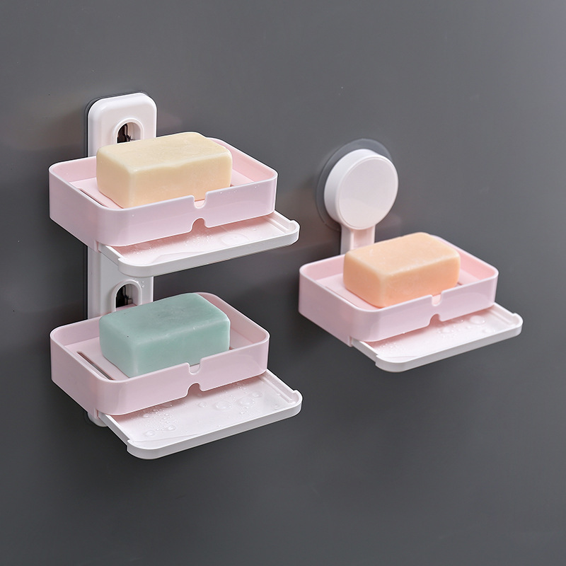 Creative no-hole soap box, traceless wall-mounted soap box, bathroom plastic soap draining rack Application Scenario