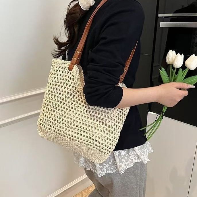 Cross-Border Woven Bags, Fishing Net Bags, Hollowed-Out Bags, Cotton Thread Woven Bags, Small And Laid-Back Style Hand-Held Straw Woven Bags, Single-Shoulder Armpit Bags, Hand-Held Woven Bags Specification drawing