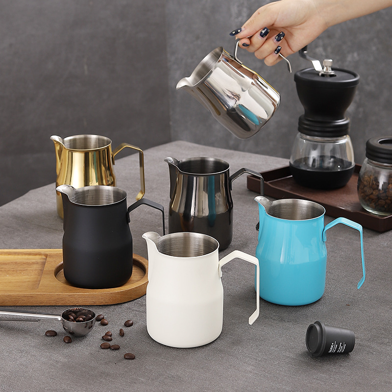 跨境意式尖嘴咖啡拉花缸304不锈钢大肚拉花杯打奶杯器具奶泡杯子