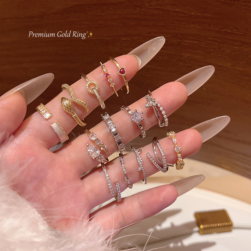 Korean-style exquisite zircon plain ring for women, adjustable opening index finger ring, light luxury, niche and unique design sense ring