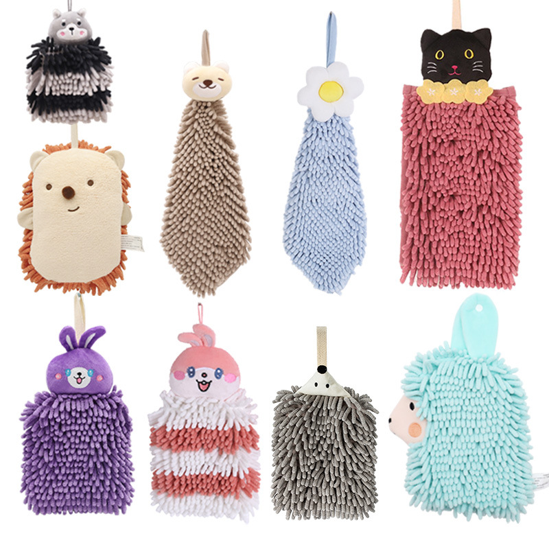 Hanging cartoon animal Chenille hand towels, Kanglewu children's household kitchen absorbent hand towels wholesale