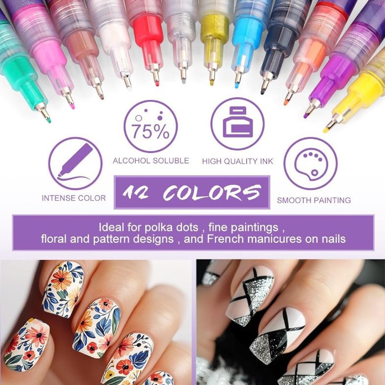 Cross-border DIY nail art painting pen is easy to use and convenient for DIY painting in various occasions. It is a multi-color nail art outlining and pulling pen Application Scenario