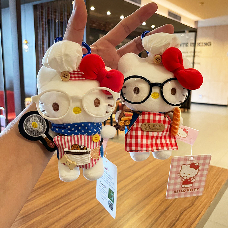 Cute hellokitty small pendant, genuine Hello kitty keychain hanging decoration, chef's hat outfit, kt cat plush Application Scenario