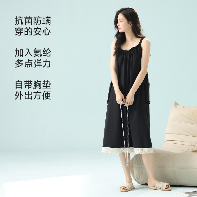 【 Antibacterial Xinjiang Cotton 】 Class a stretched-frame cotton summer sleeveless spaghetti-strap nightdress for women, pure cotton corset pad home wear Specification image