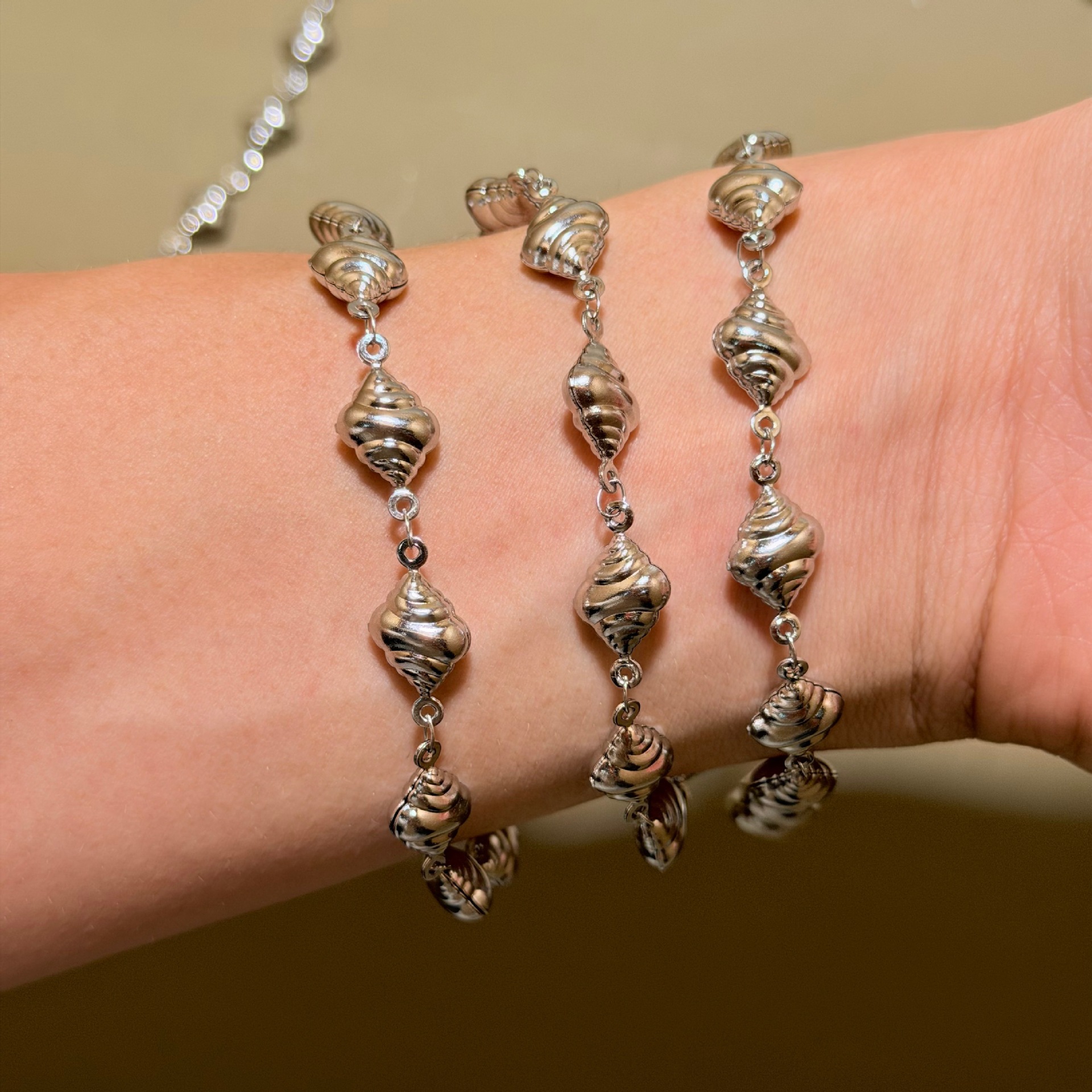 Cross-border new hollow conch chain DIY bracelet semi-finished product, retro silver jewelry handcrafted decoration loose chain wholesale Specification image