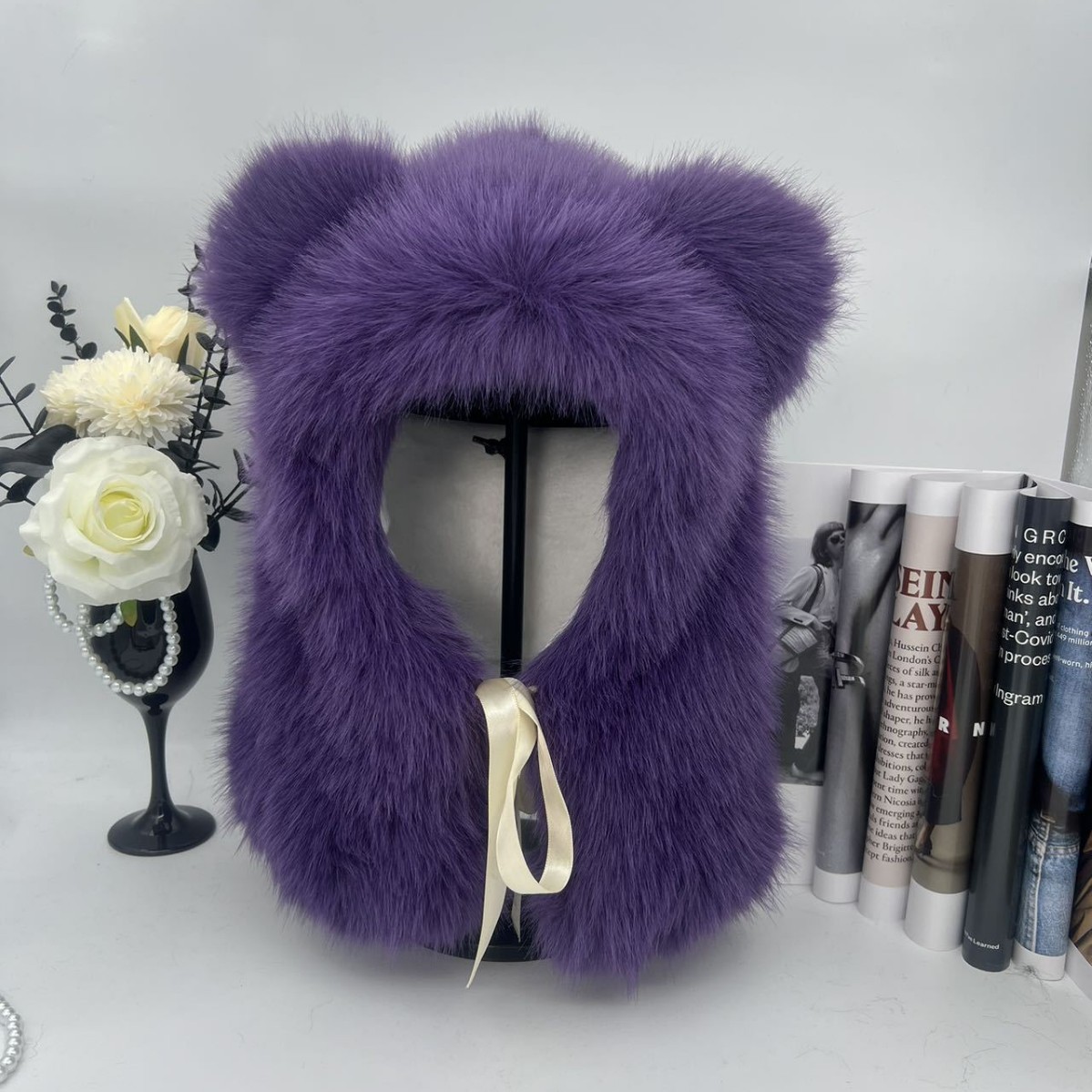 Little bear plush hat for women, thickened, warm and ear-protecting, cute fox fur Lei Feng hat to make the face look smaller in autumn and winter Item Picture