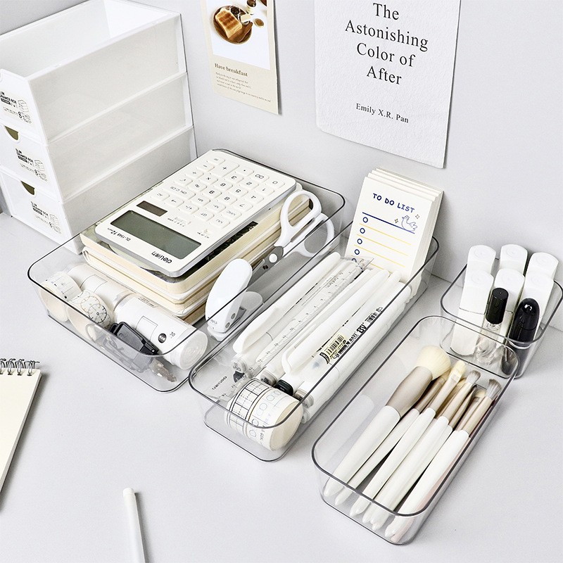 抽屉分格收纳盒办公桌橱柜内置文具笔长方形塑料书桌整理小放置盒