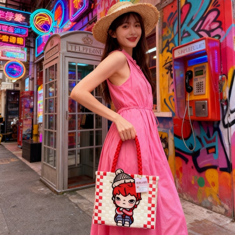 新款泡泡可爱手工编织包外出手提包洗澡化妆品收纳包日系风菜篮子产品图