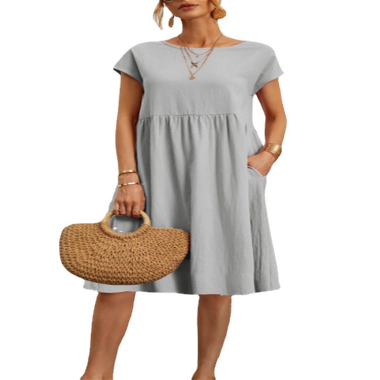 Summer supply of OL elegant women's cotton round-neck A-line dress for women Application Scenario