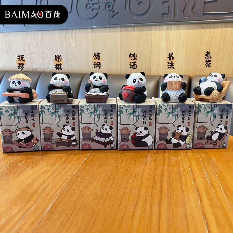 百茂原创国风八雅毛流感熊猫车载摆件可爱树脂公仔桌面装饰品批发 Specification image
