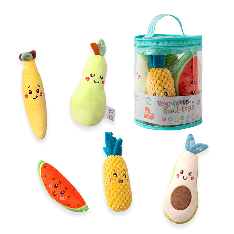 Happy monkey Cartoon Fruits and Vegetables Set Hand-cranked Bell Baby toys 0 to 6 months baby Grasping training Item Picture