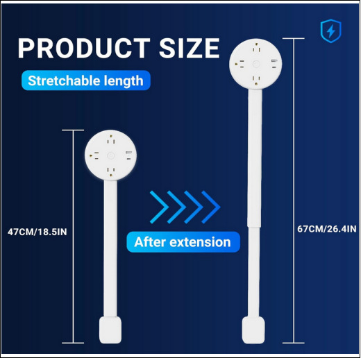 The power socket extender is equipped with a USB-AUSB-C interface and two AC sockets, which can be extended to 27.56 inches Application Scenario