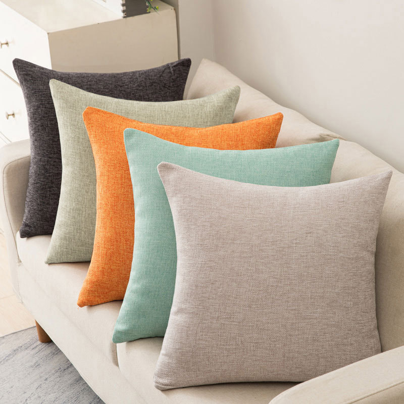 Simple throw pillows, cushions, sofa, office, bedroom, cotton and linen style cushion cover, long headboard, waist support, solid-color throw pillow cover Specification image