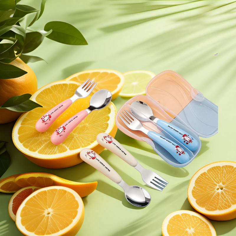 304不锈钢餐具套装婴幼儿宝宝叉勺短柄辅食训练儿童户外便捷餐具